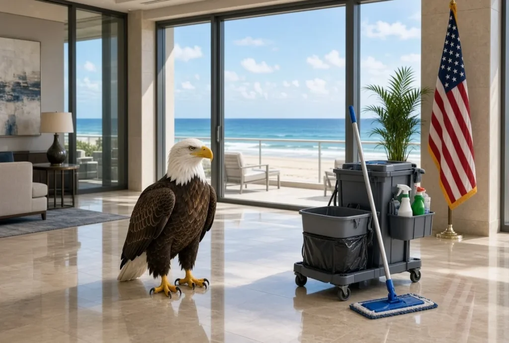 Commercial cleaning in a Daytona Beach, Florida hotel lobby