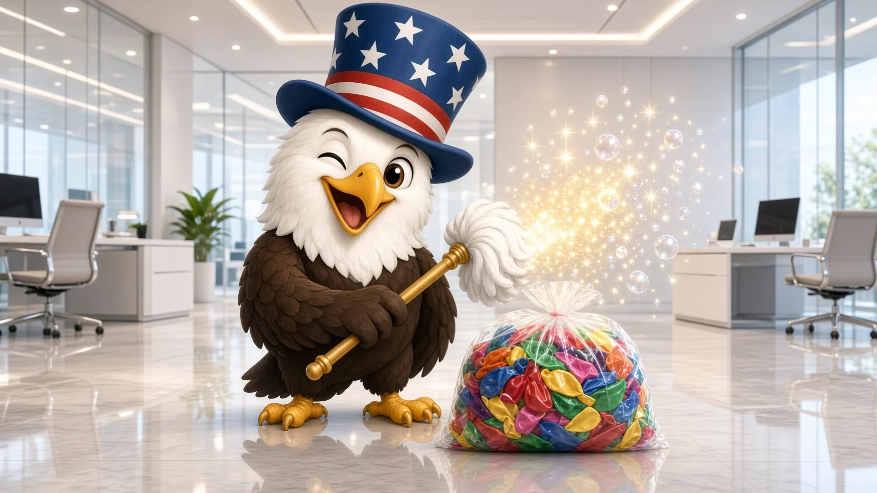 Franklin’s spotless office after the balloon invasion
